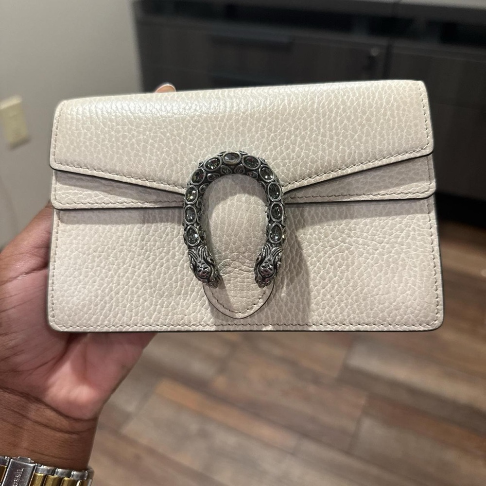Gucci Cream Crossbody Bag with Textured Leather and Flap Closure
